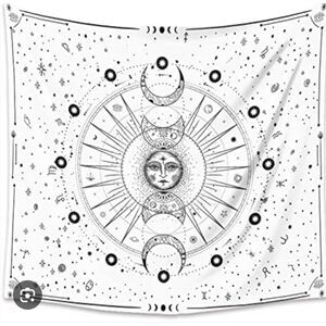 🌙✨ Hihealer Sun & Moon Zodiac Tapestry 51"x59" — White with Black Print